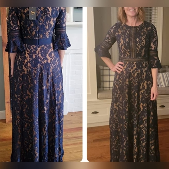 Vintage Style Navy Blue Lace Women Maxi Dress Formal - Picture 5 of 5
